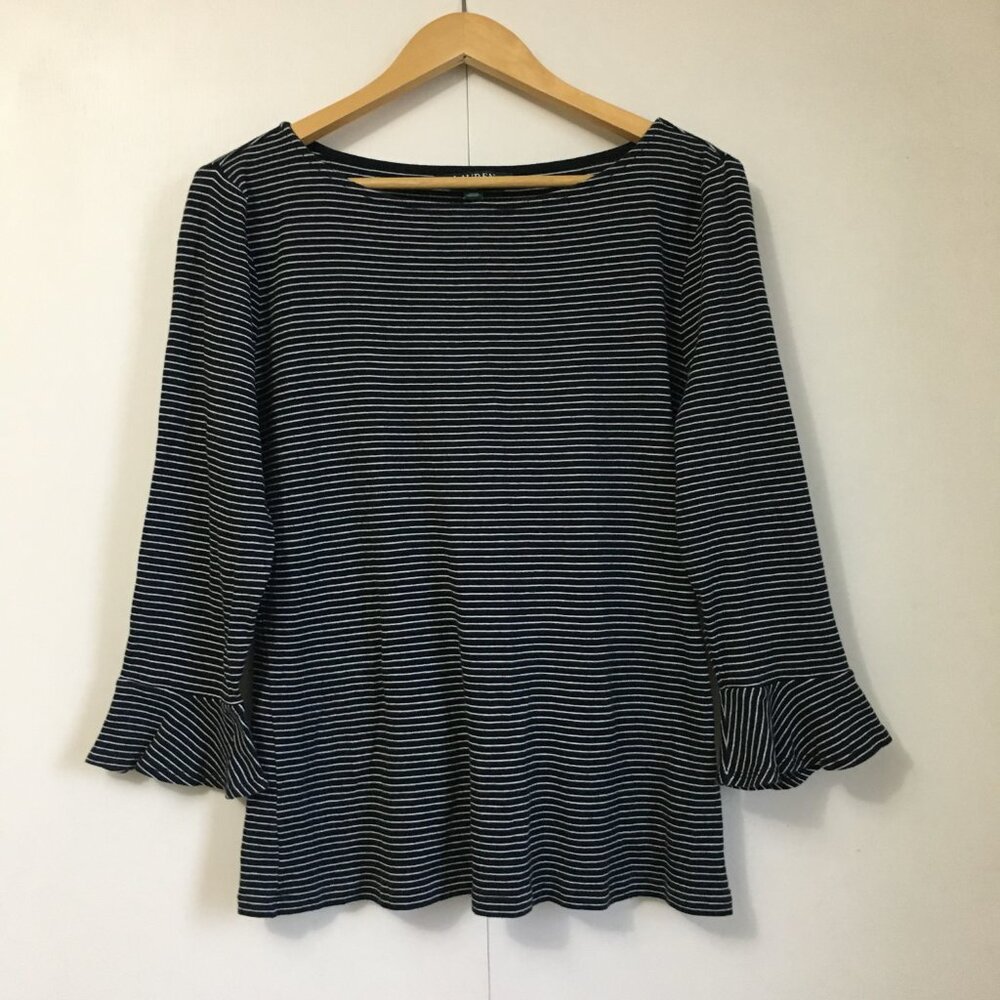French Girl Dollette B&W Striped Flare Sleeve 100% Cotton Top - XL